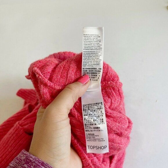 Topshop Womens‎ Cropped Oversized Knitted Sweater Red Sz 8 Ribbed Relaxed Fit - Picture 7 of 9